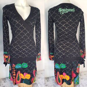 Desigual Spain Long Sleeve Mermaid Floral Print Dress 100% Cotton